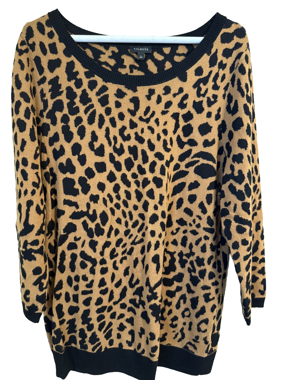 Talbots Womens Animal Print Sweater Size L Chich Quiet Luxury Office